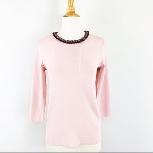 Zara jewelry necklace detailed neckline pink knit top